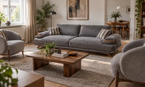 HKM Sofagarnitur in Grau – Wohnbeispiel