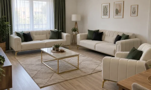 Linea Channel Sofagarnitur in Creme – Wohnbeispiel