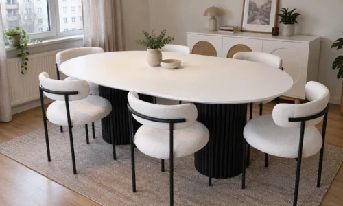 Luna Blackline Essgruppe in Weiß und Schwarz – Wohnbeispiel
