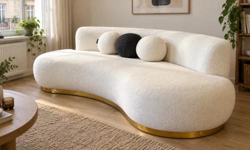 Luna Curve Sofa in Weiß und Gold – Wohnbeispiel