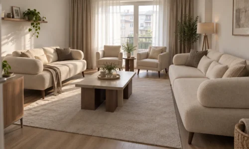 Luna Round Sofagarnitur in Beige – Wohnbeispiel