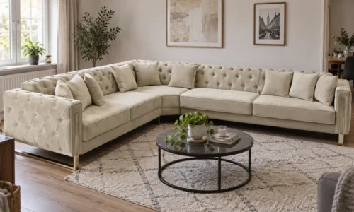 Lusso Chester Ecksofa in Creme – Wohnbeispiel