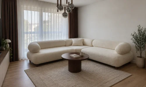 Maya Curve Ecksofa in Creme – Wohnbeispiel