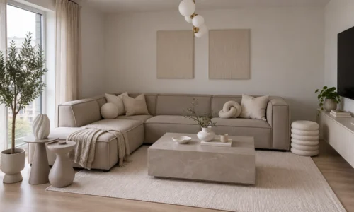 Nora Channel Ecksofa in Beige – Wohnbeispiel